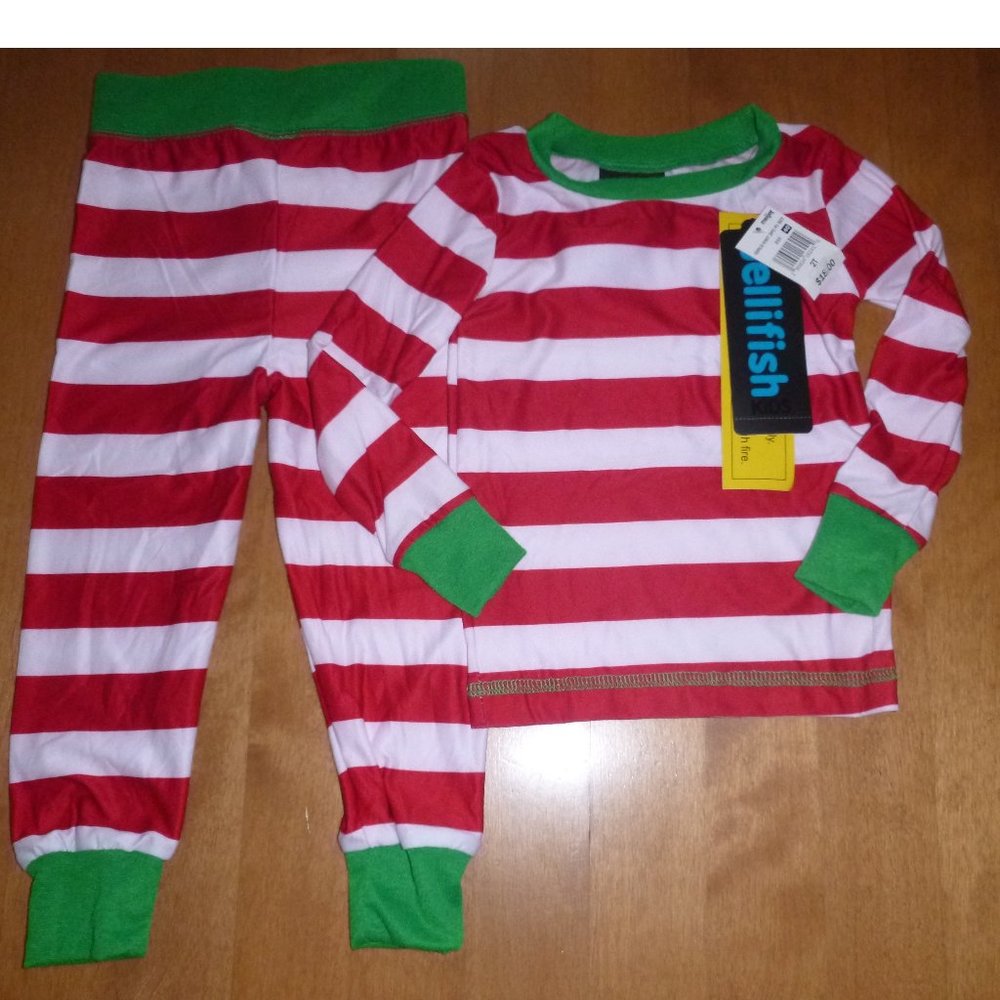 Boys Girls Toddler Jelli Fish STRIPED CHRISTMAS Pajamas Size 2T Elf  NWT